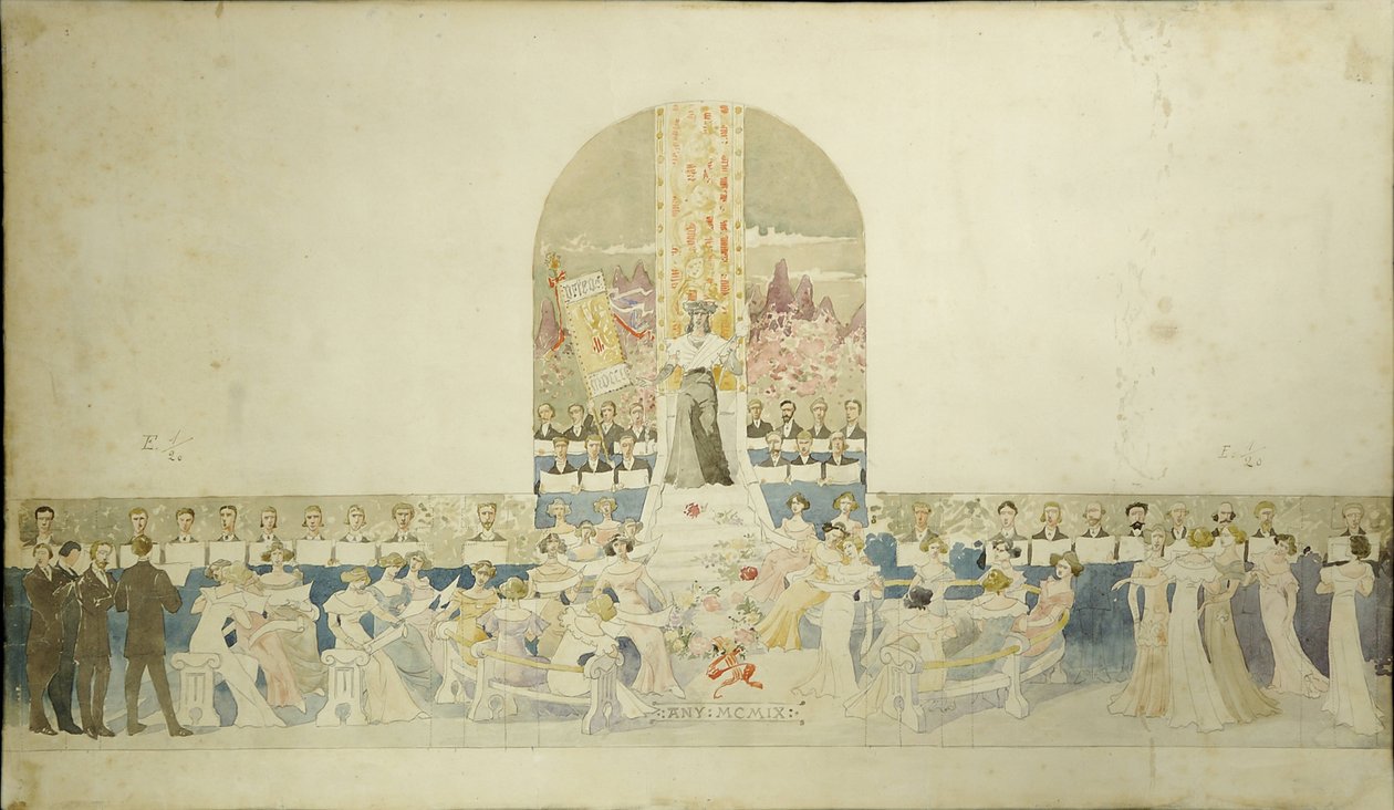 Progetto del mosaico dei cantanti sulla facciata, conservato nella collezione Fondazione Orfeó Català Palau de la Música Catalana da Luis Domenech i Montaner