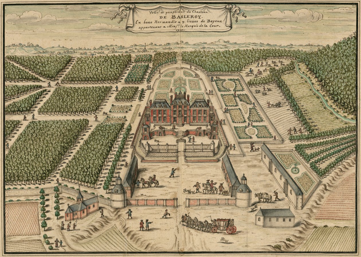 Disegno prospettico del castello di Balleroy in Francia da Louis Boudan