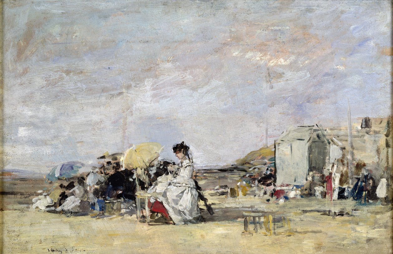 Donna in bianco sulla spiaggia di Trouville, 1869 da Eugene Louis Boudin