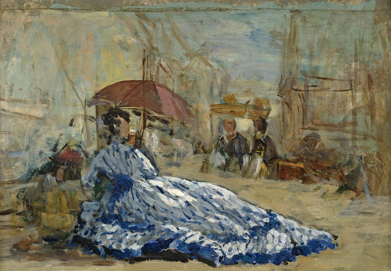 Donna in un vestito blu sotto un parasole, c.1865 da Eugene Louis Boudin
