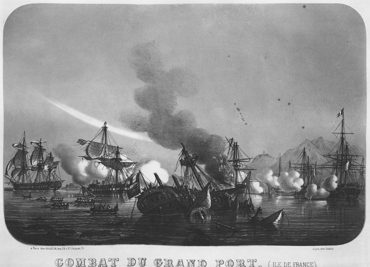 Battaglia navale di Grand Port, Mauritius, nel 1810 da Louis Le Breton