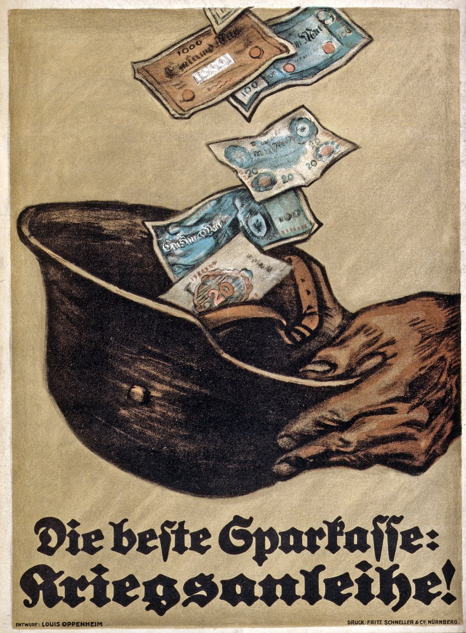 Poster del prestito di guerra tedesco della WW1, Die beste Sparkasse: Kriegsanleihe!, c.1914-18 da Louis Oppenheim