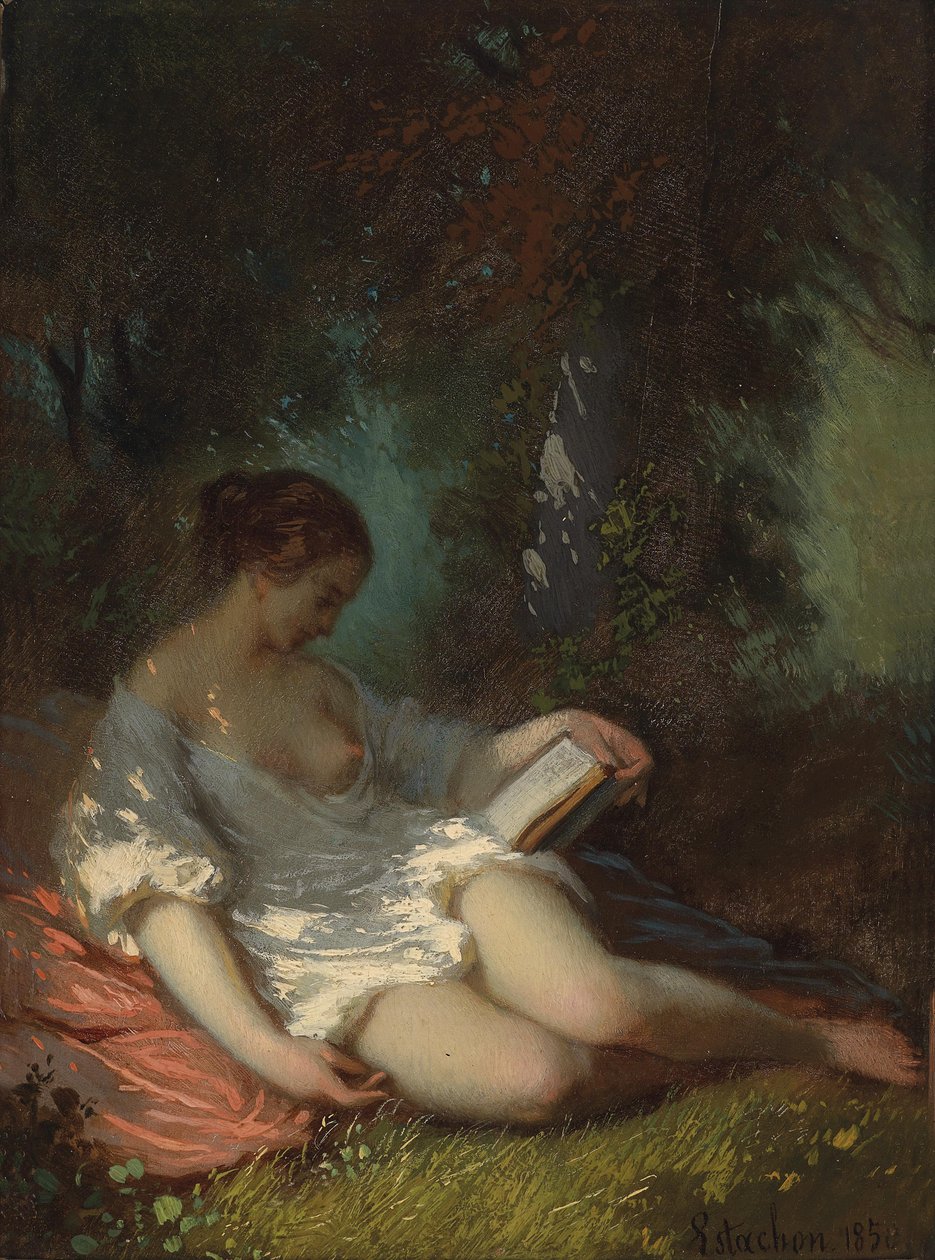 Lettura in un paesaggio di parco da Louis Antoine Estachon