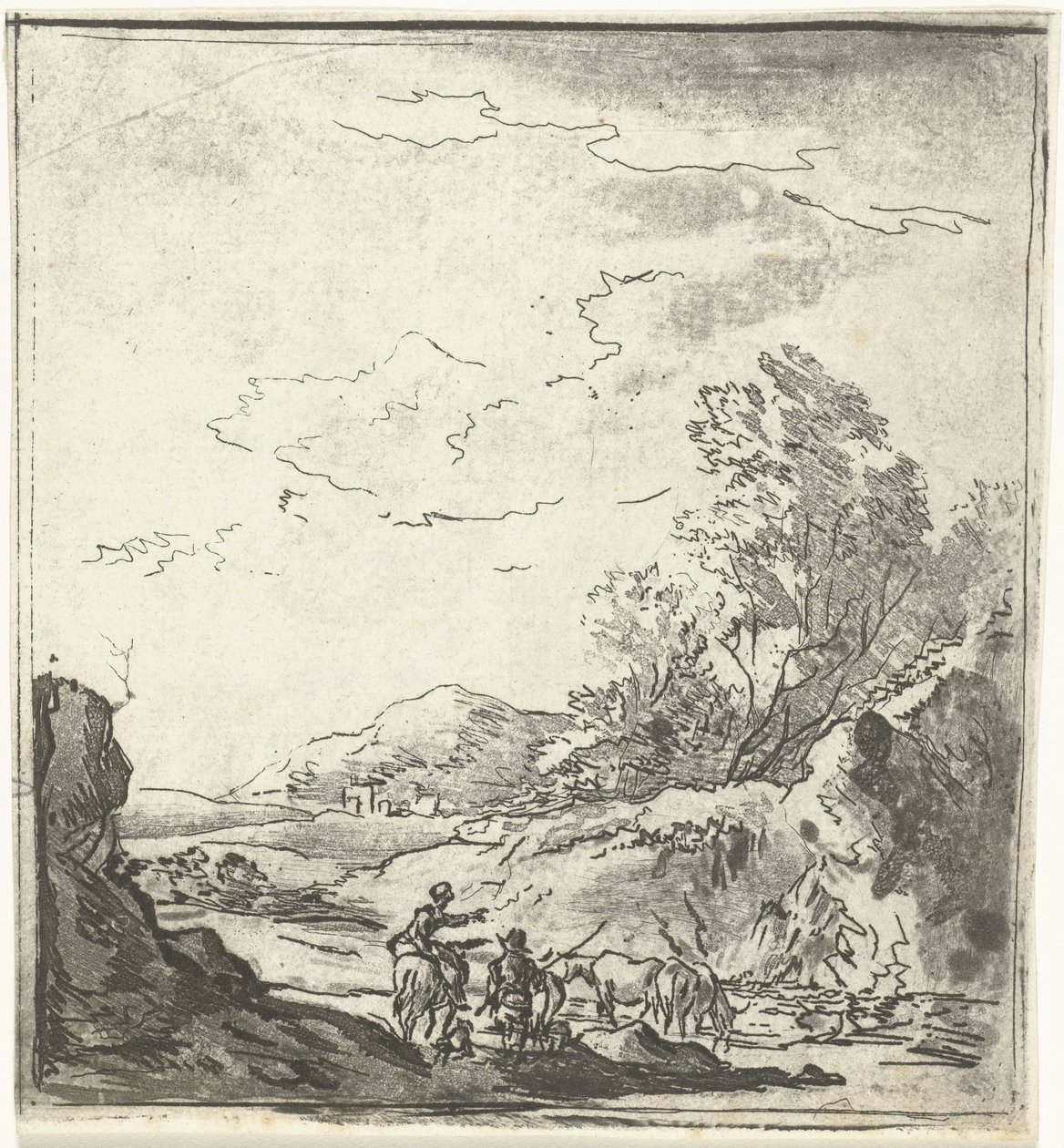 Paesaggio con cavaliere e pastore da Louis Bernard Coclers