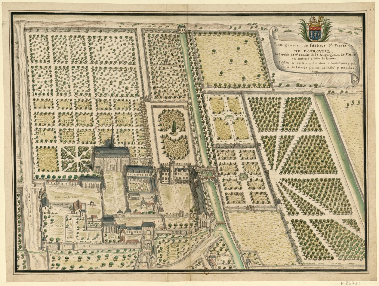 Abbazia di Bourgueil, pianta generale da Louis Boudan