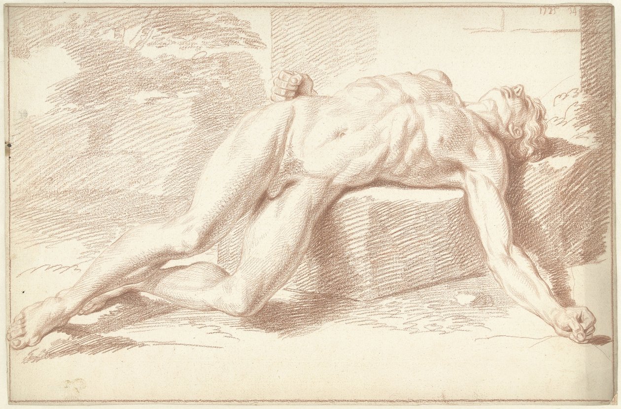 Nudo maschile, sdraiato sulla schiena da Louis Fabritius Dubourg