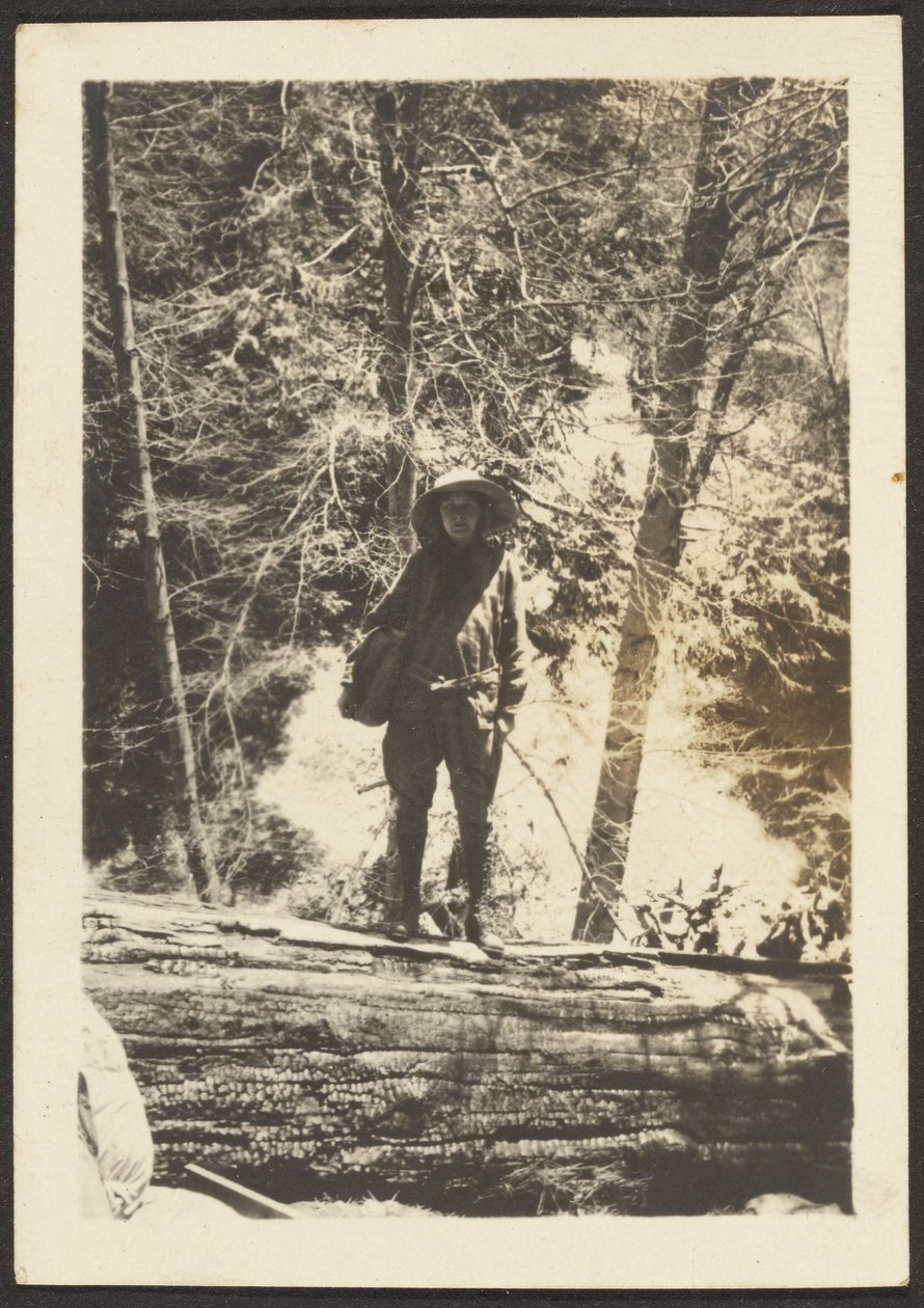 [Donna in piedi su albero caduto] da Louis Fleckenstein
