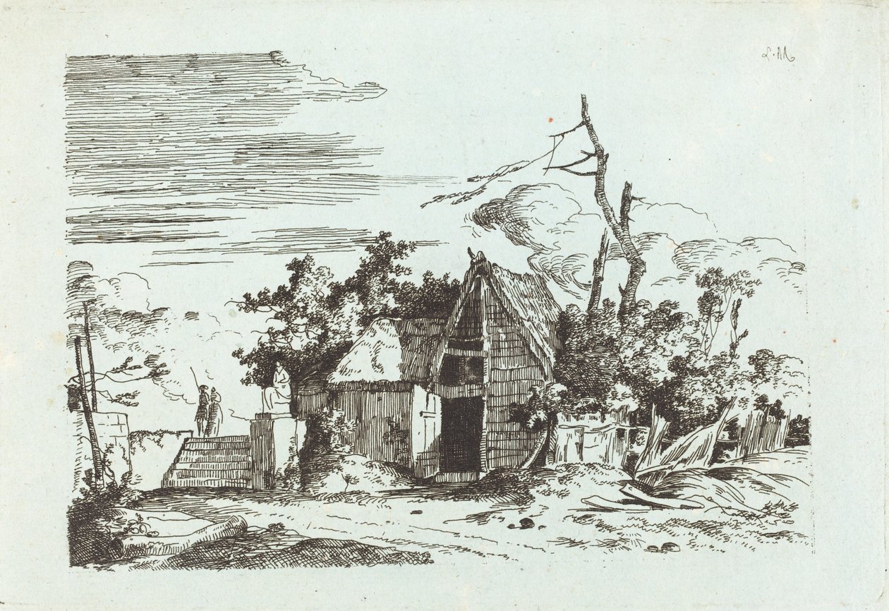 Un fienile rustico da Louis Gabriel Moreau the Elder
