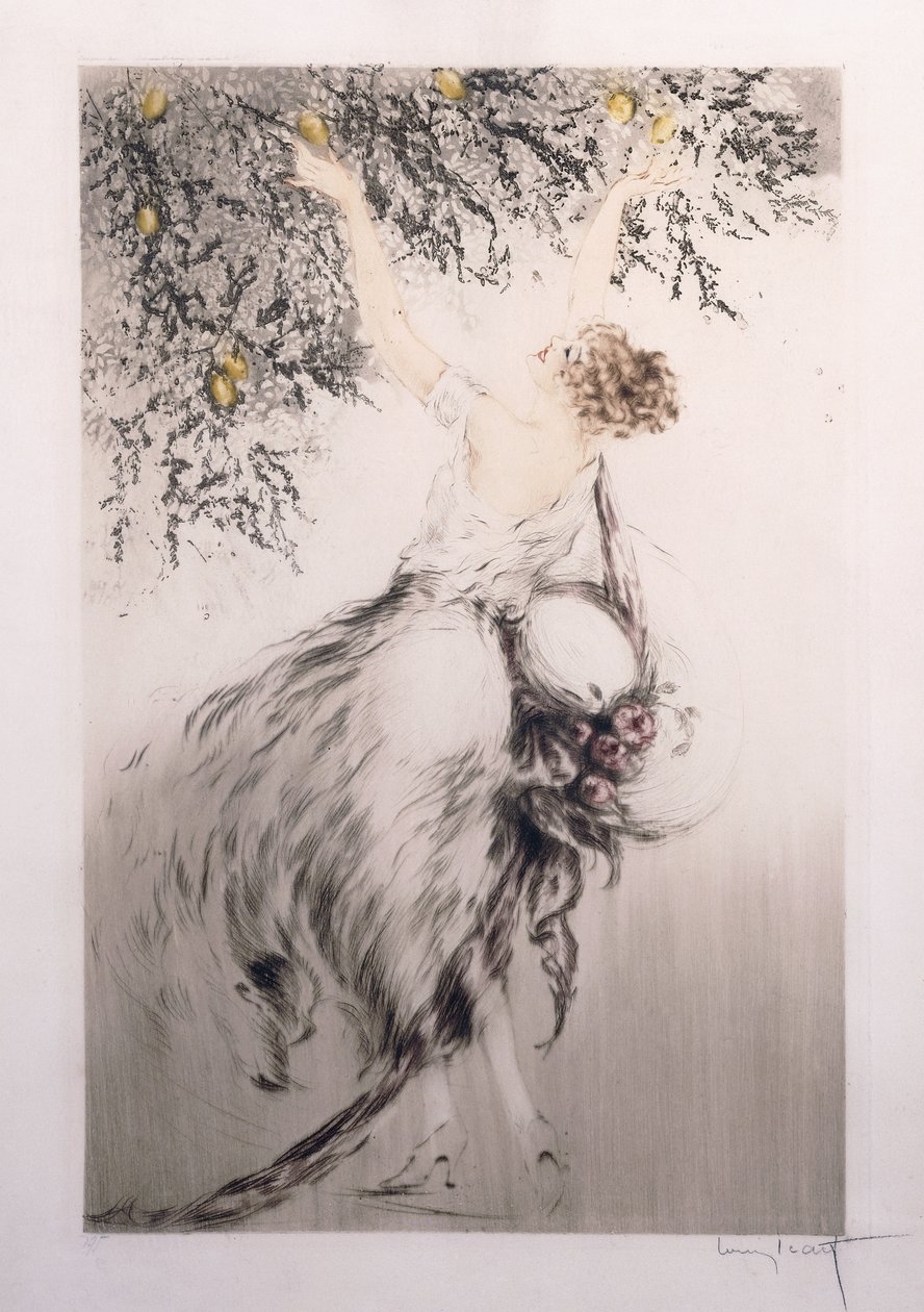 Ragazza che raccoglie limoni da Louis Icart