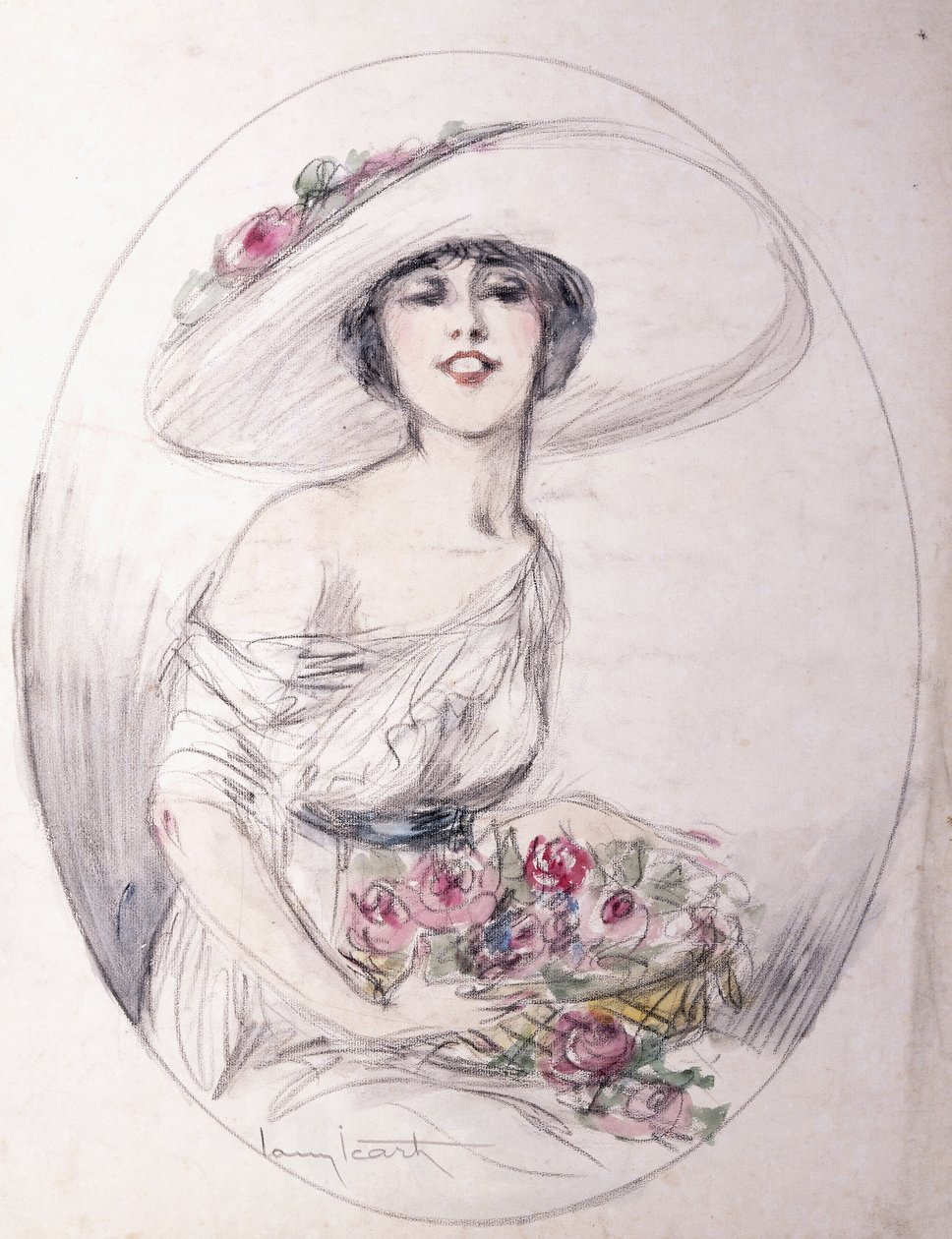 Ragazza con Mazzo di Fiori da Louis Icart