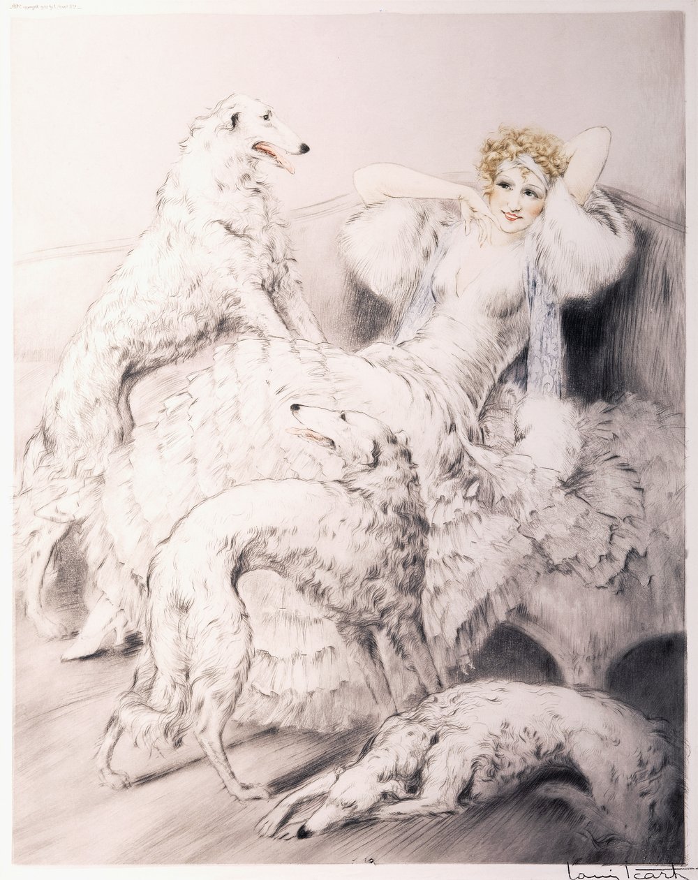 Ragazza con Borzoi da Louis Icart