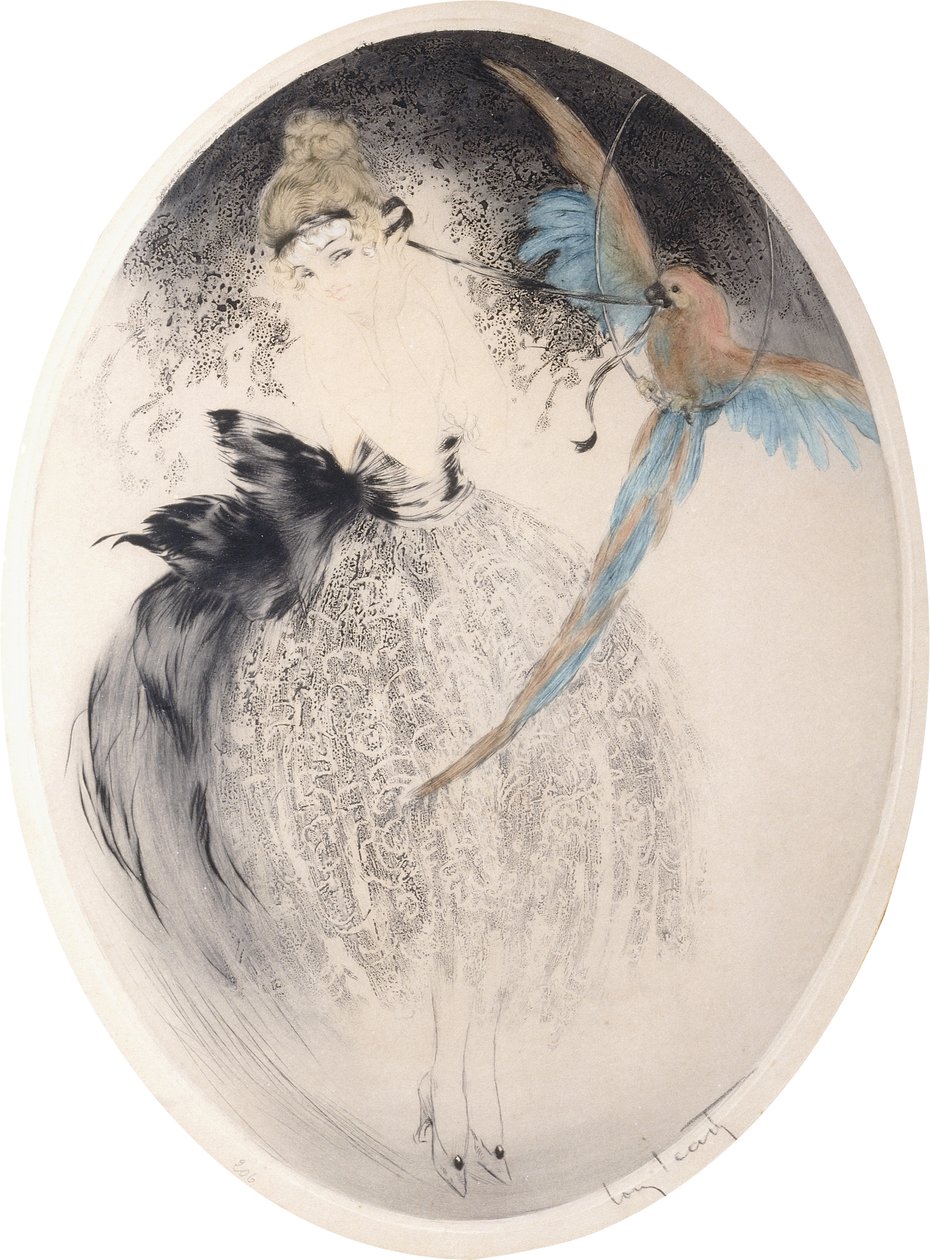 Signora con pappagallo da Louis Icart