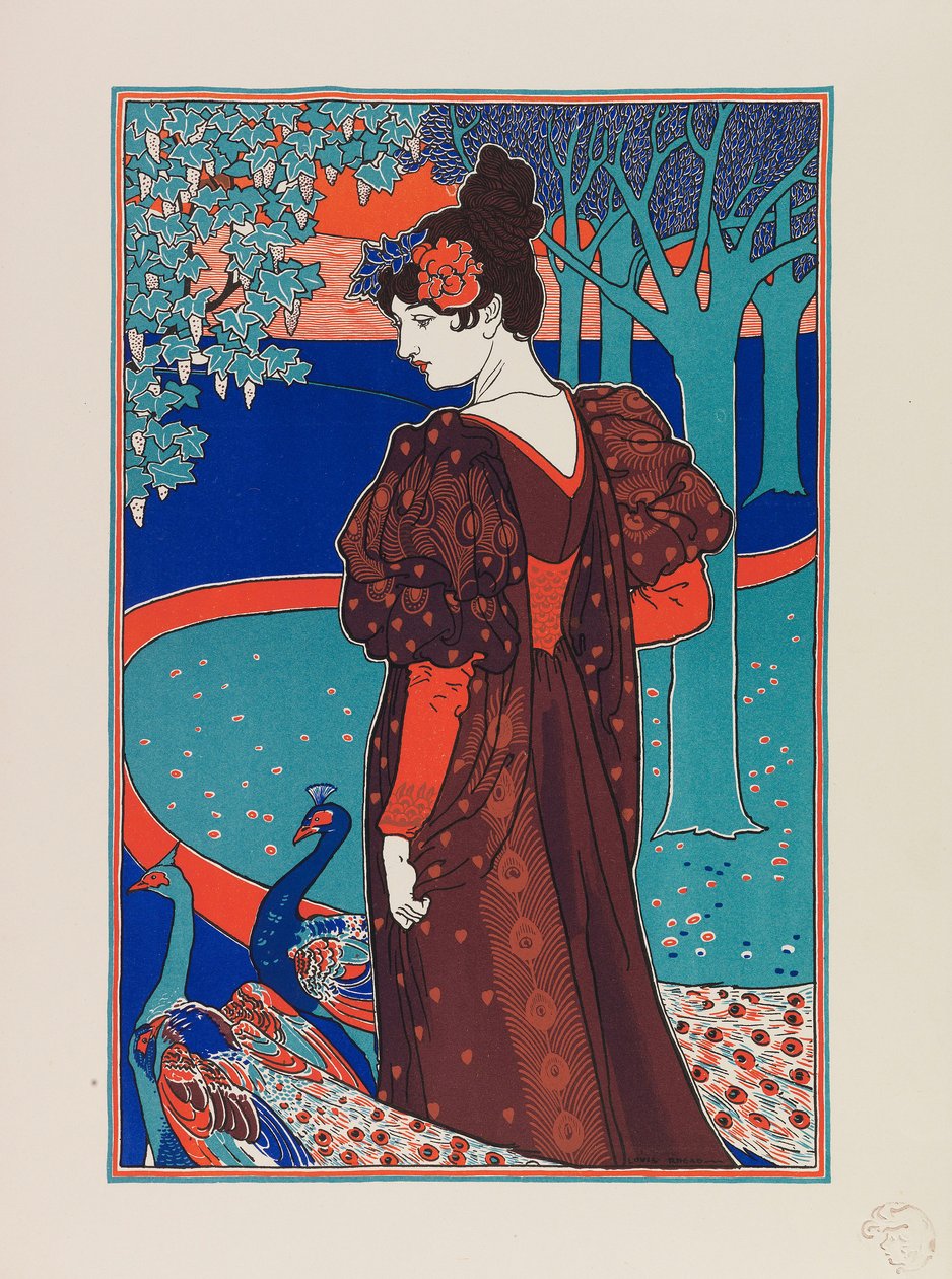 Donna con pavoni, ca. 1897 da Louis John Rhead
