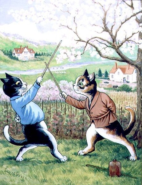 Gatti che fanno scherma da Louis Wain
