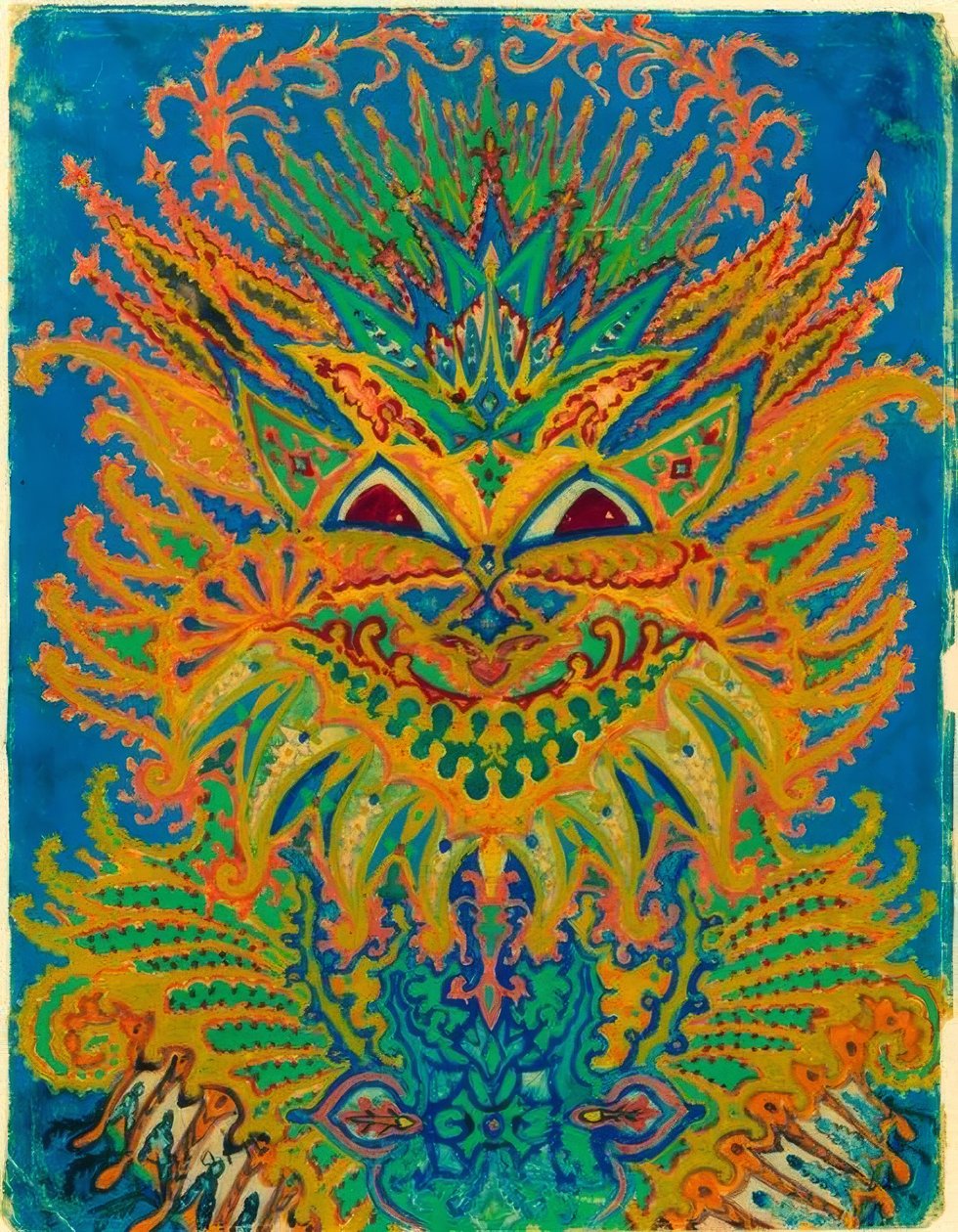 Gatti caleidoscopici: motivo di gatti su blu da Louis Wain