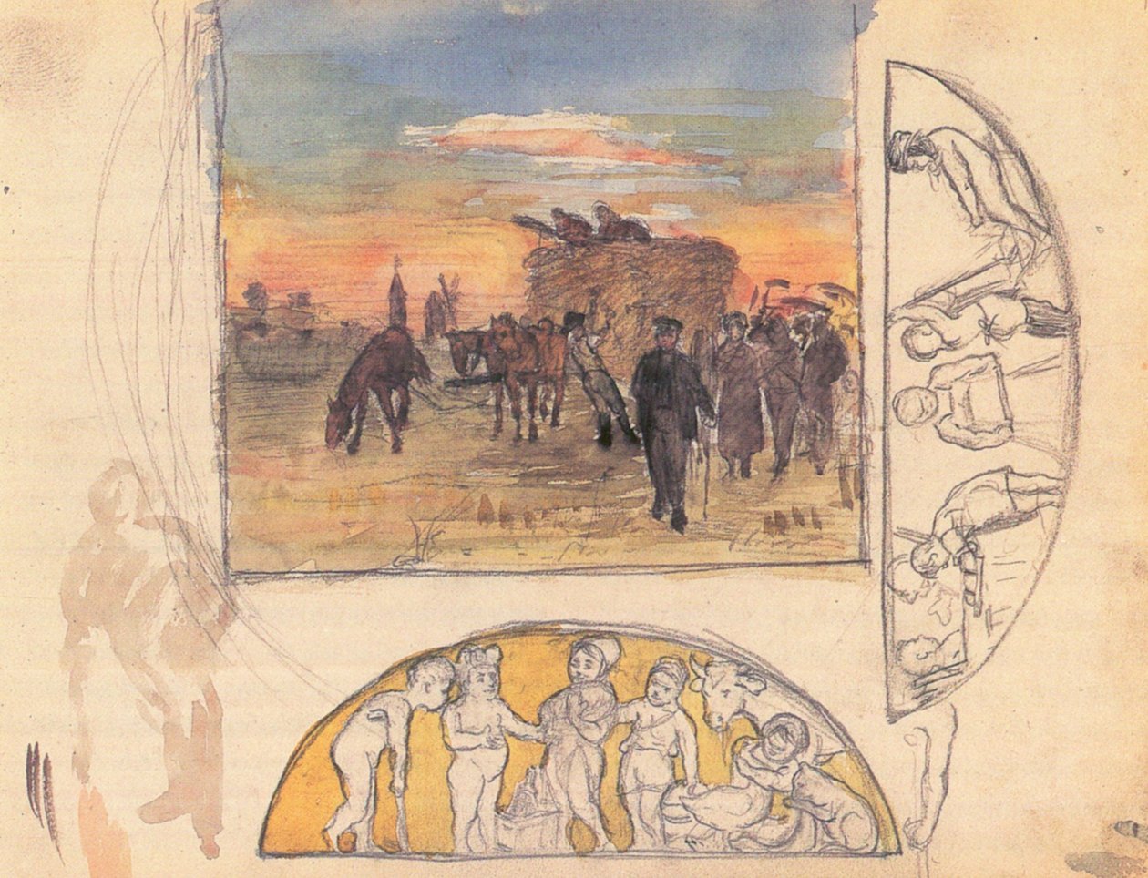 Paesaggio con raccolta del fieno e due composizioni frisoni da Lovis Corinth