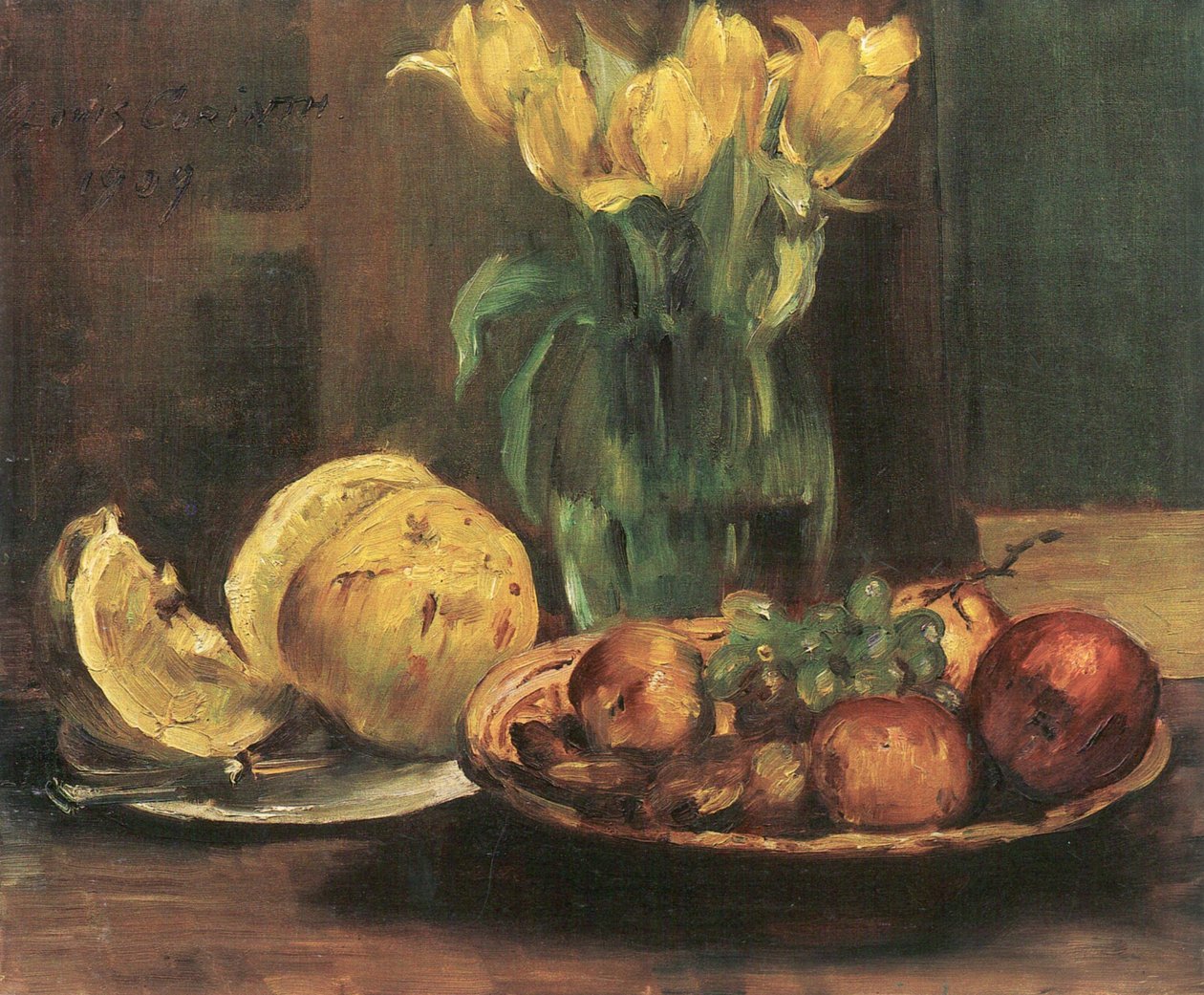 Natura morta con tulipani gialli, mele e pompelmo da Lovis Corinth