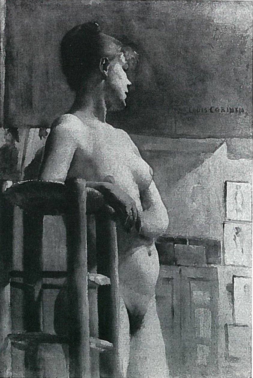 Nudo femminile con sgabelli da studio da Lovis Corinth