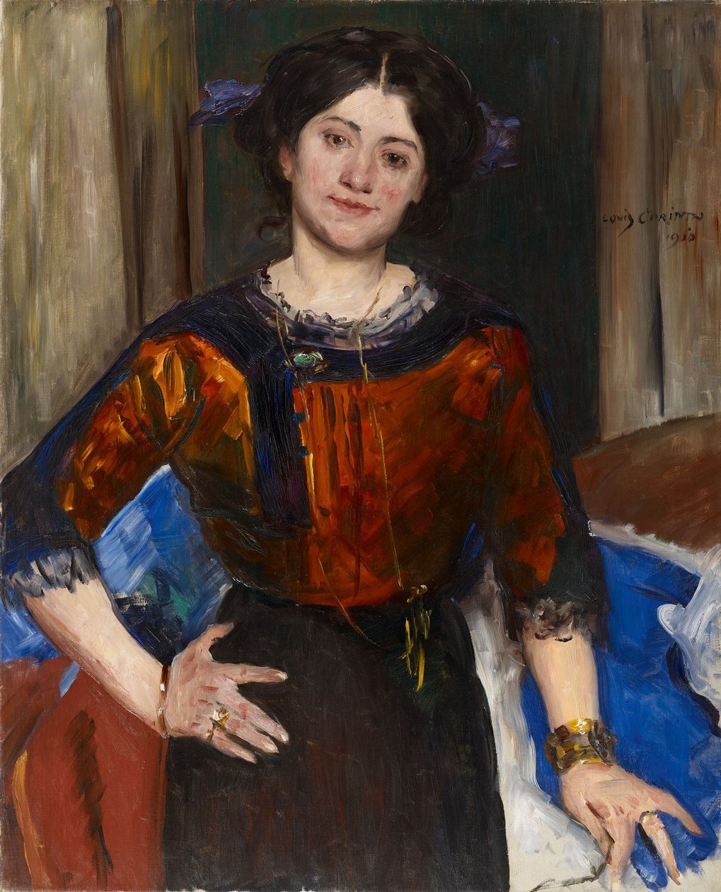 Ritratto di Charlotte Corinth in camicetta marrone da Lovis Corinth