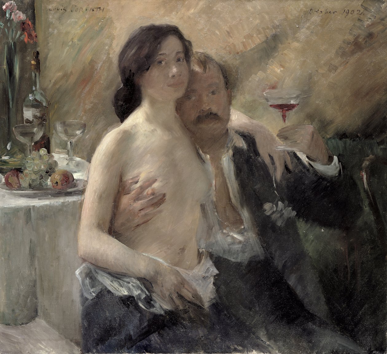 Autoritratto con sua moglie e un bicchiere di sekt, 1902 da Lovis Corinth