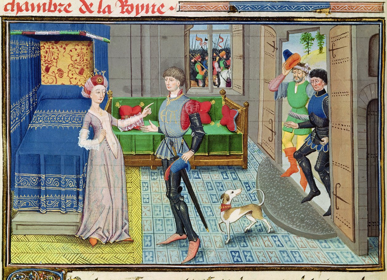 Maugis di Aigremont e Isanne nella camera della regina, dal ciclo di Renaud de Montauban da Loyset Liedet