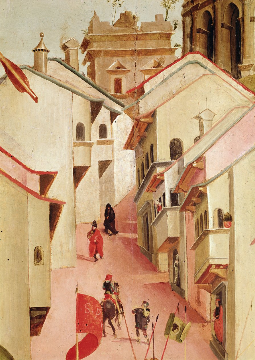 Il martirio di San Sebastiano, dettaglio della città (dettaglio) da Luca Signorelli