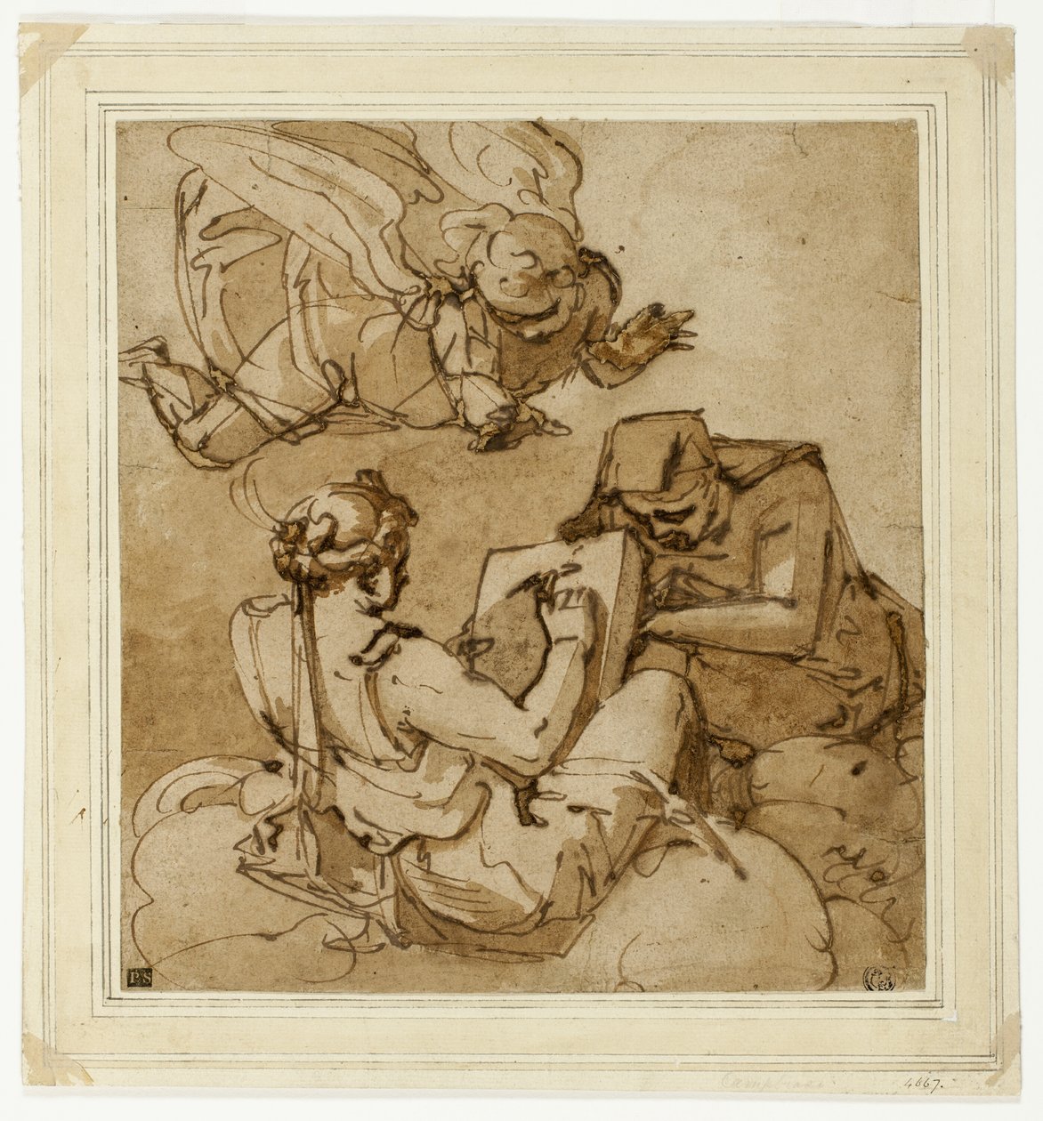 Soggetto allegorico (Angelo sopra due sibille) da Luca Cambiaso
