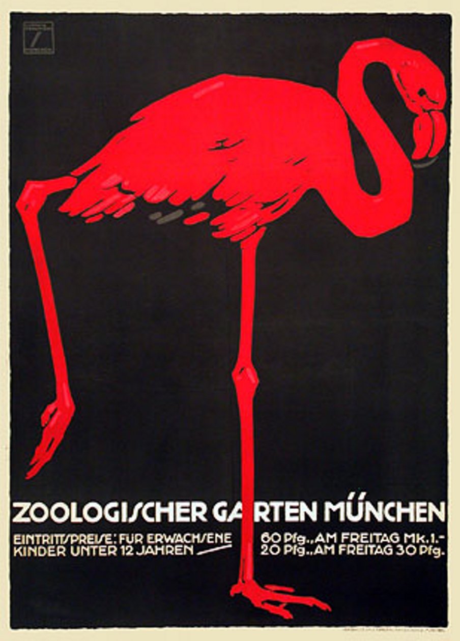Poster dello zoo con un fenicottero rosso da Ludwig Hohlwein