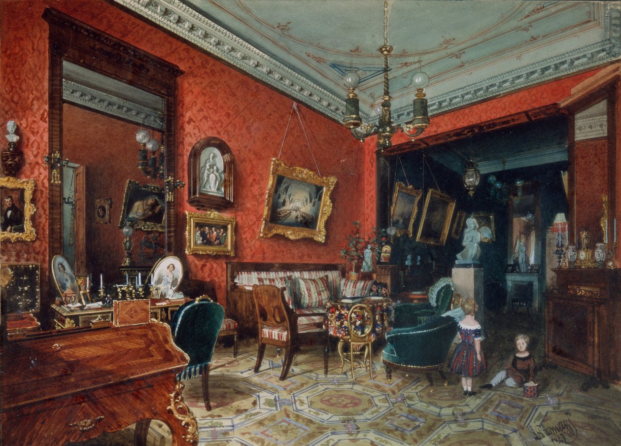 Un soggiorno, anni 1840 da Ludwig Premazzi