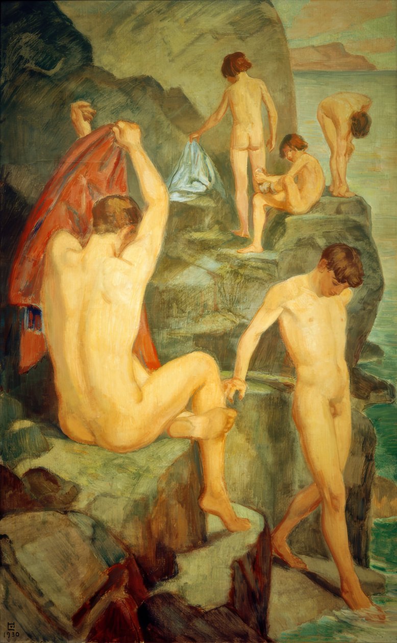 Bagnanti sulla roccia nera da Ludwig von Hofmann