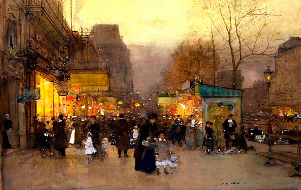 Porte St Martin a Natale, Parigi, c.1890 da Luigi Loir