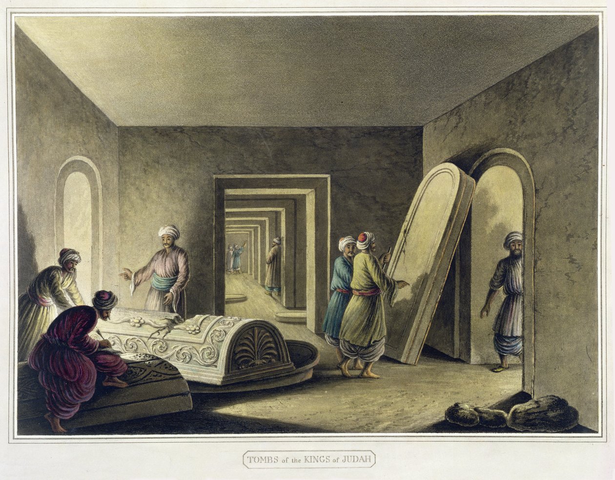 Le tombe dei re di Giuda, Gerusalemme, pub. da William Watts, 1805 da Luigi Mayer