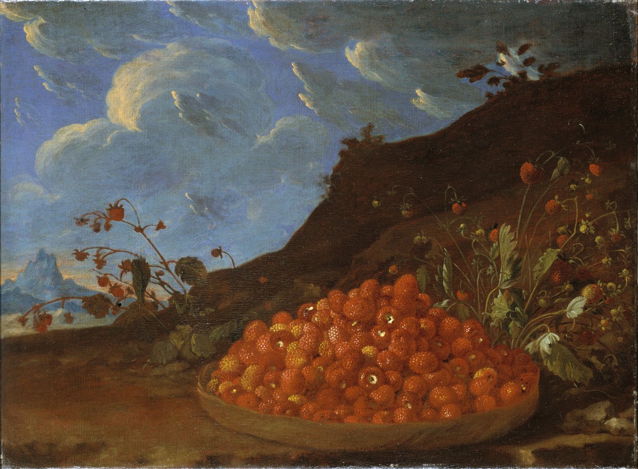 Cesto di fragole selvatiche in un paesaggio, c.1770 da Luis Menendez or Melendez