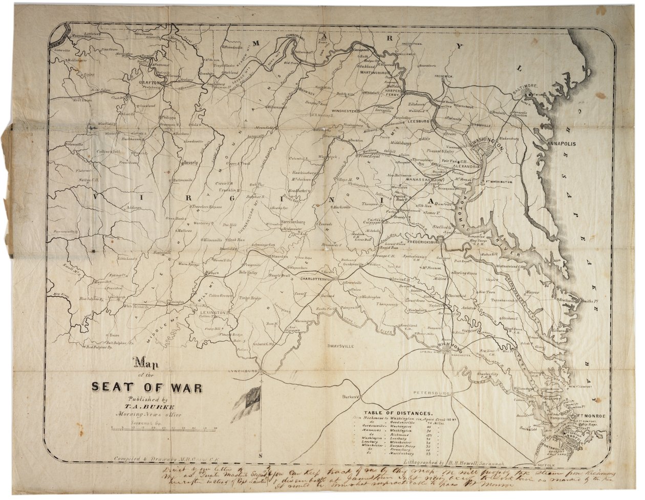 Mappa del teatro di guerra, realizzata a Savannah, Georgia da M. B. Grant