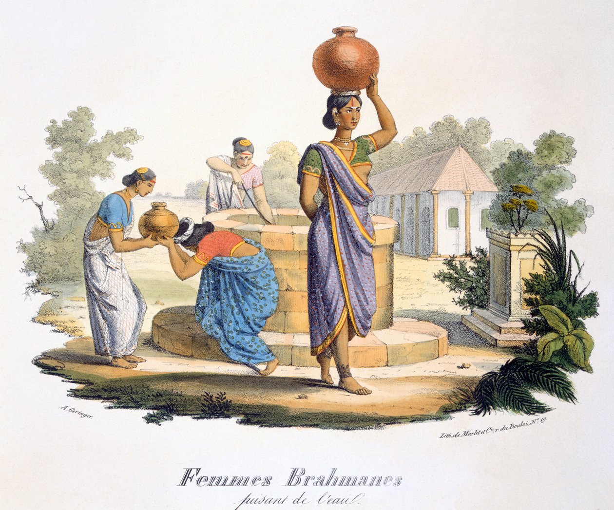 Donne brahmane che raccolgono acqua, 1827-35 da M.E. Burnouf