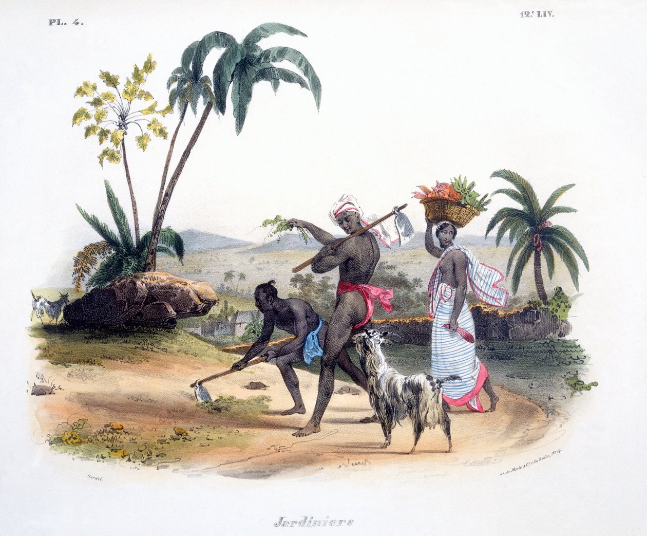 Giardinieri che coltivano verdure, 1827-35 da M.E. Burnouf