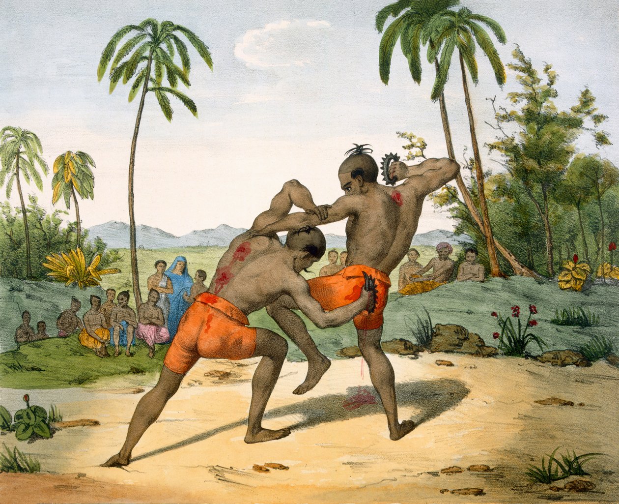 Lottatori con armi, 1827-35 da M.E. Burnouf