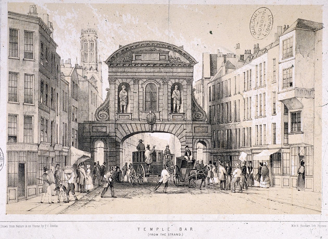 Temple Bar, Londra, c.1845 da M and N Hanhart
