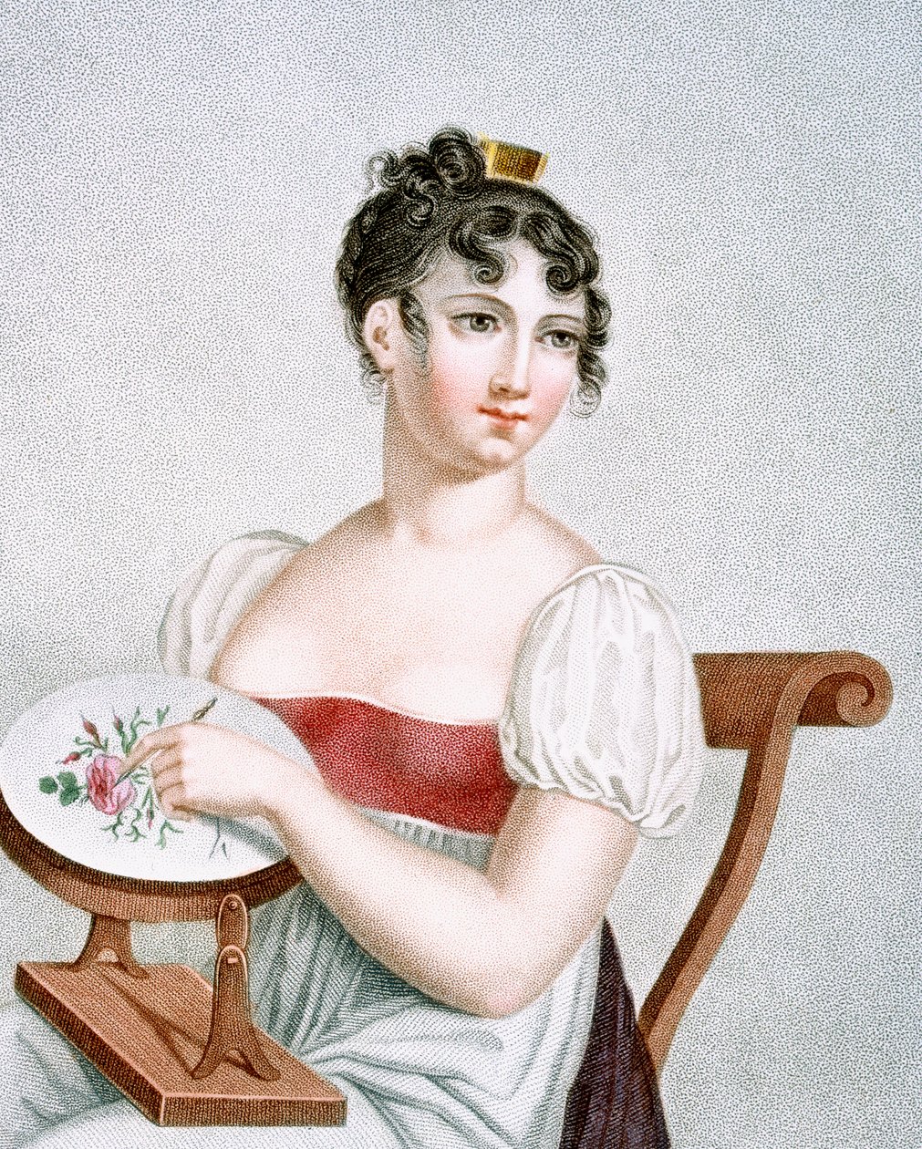 La ricamatrice, inciso da Augrand, c.1816 da Madame G. Busset Dubruste