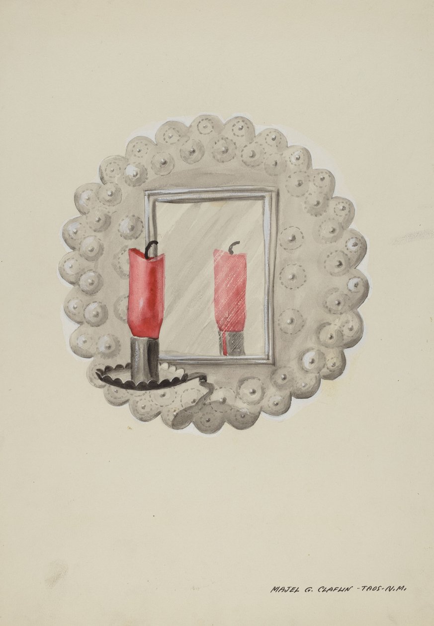Applique per candela con specchio di latta da Majel G. Claflin
