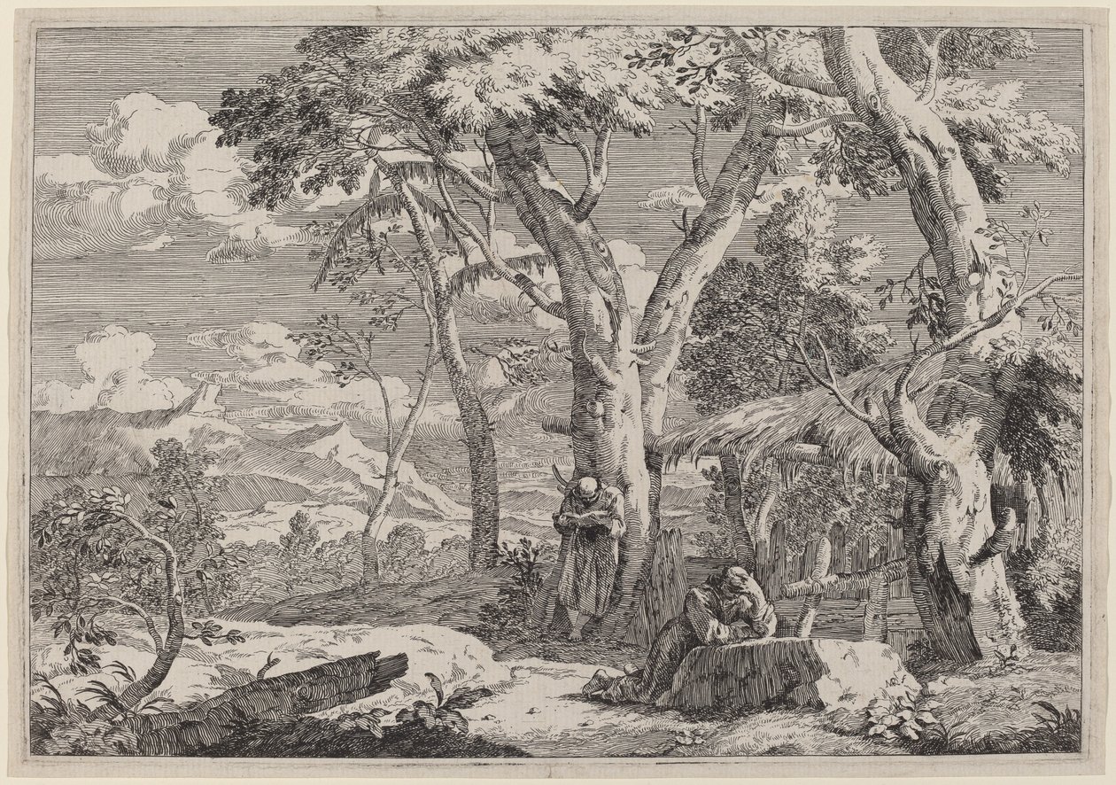Paesaggio selvaggio con due monaci da Marco Ricci