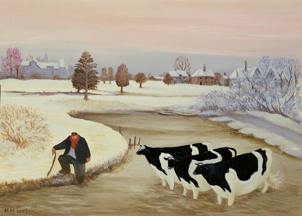 Mucche in un fiume invernale da Margaret Loxton