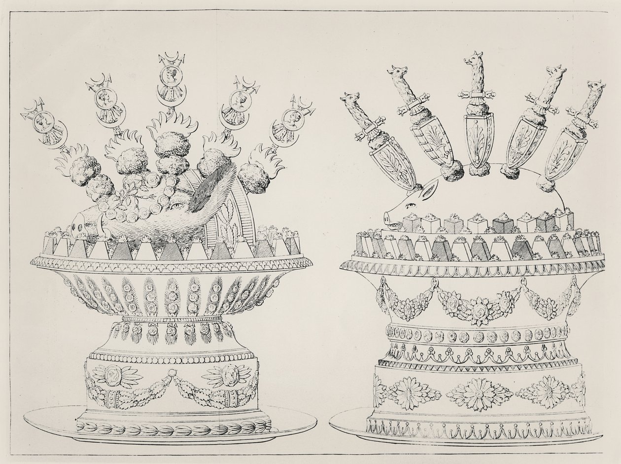 Cinghiale e maialino da latte pièces montées, disegni di Antonin Carême da Marie Antoine Careme