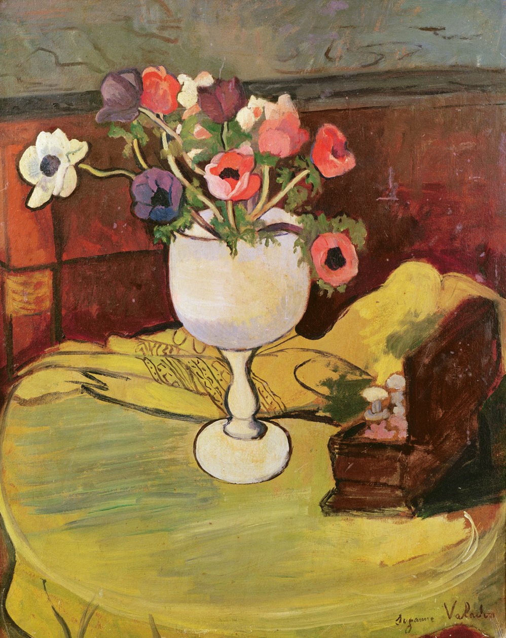 Vaso di fiori, anemoni in un bicchiere bianco da Marie Clementine (Suzanne) Valadon