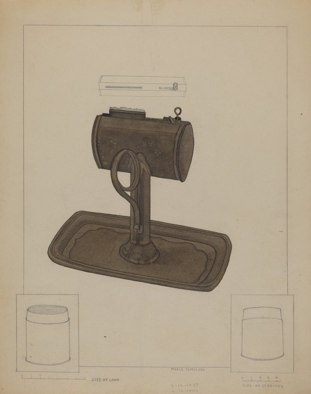 Lampada e colino per sego, c. 1936 da Marie Famularo