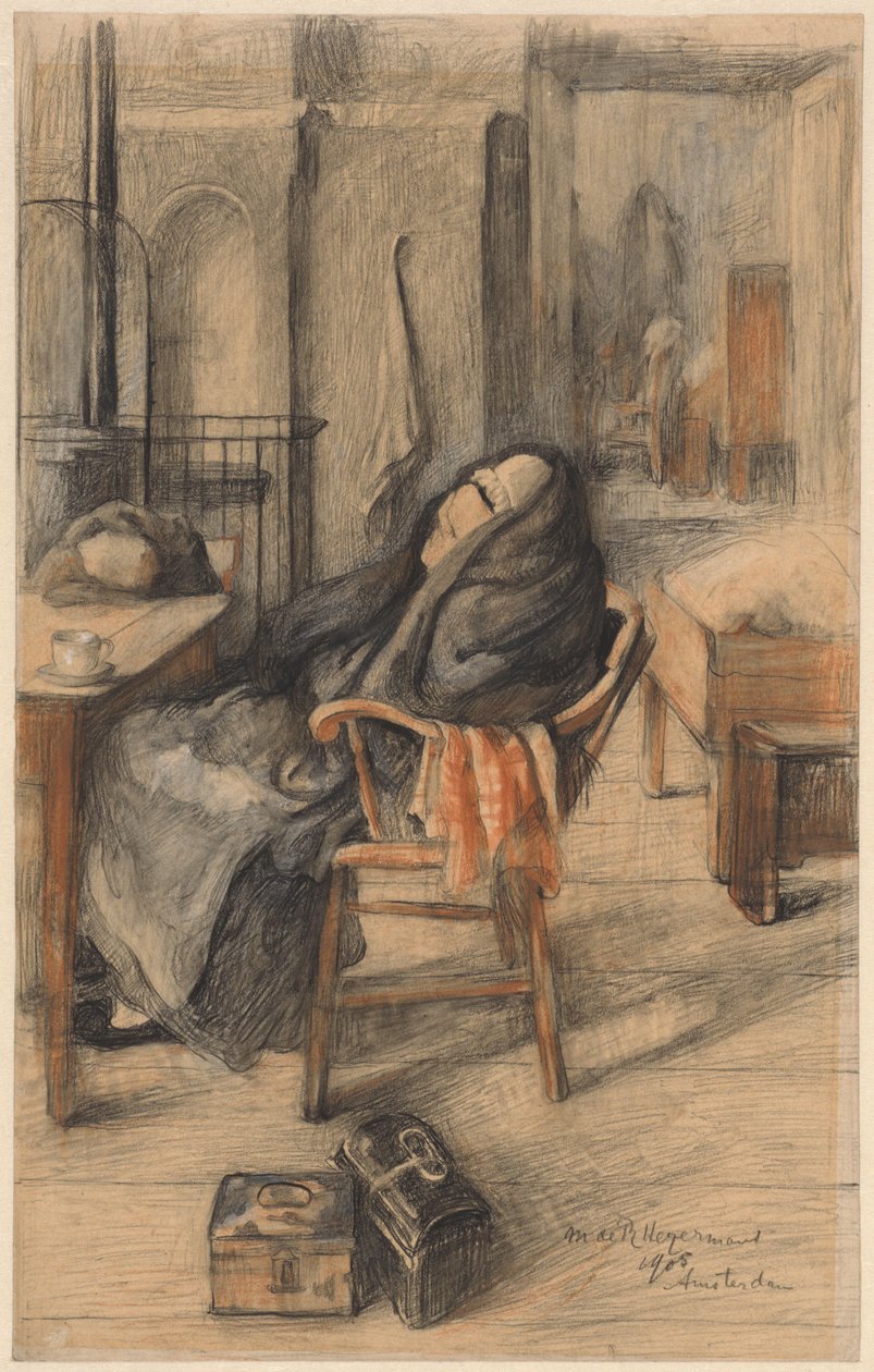 Interno con anziana donna seduta da Marie de Roode Heijermans