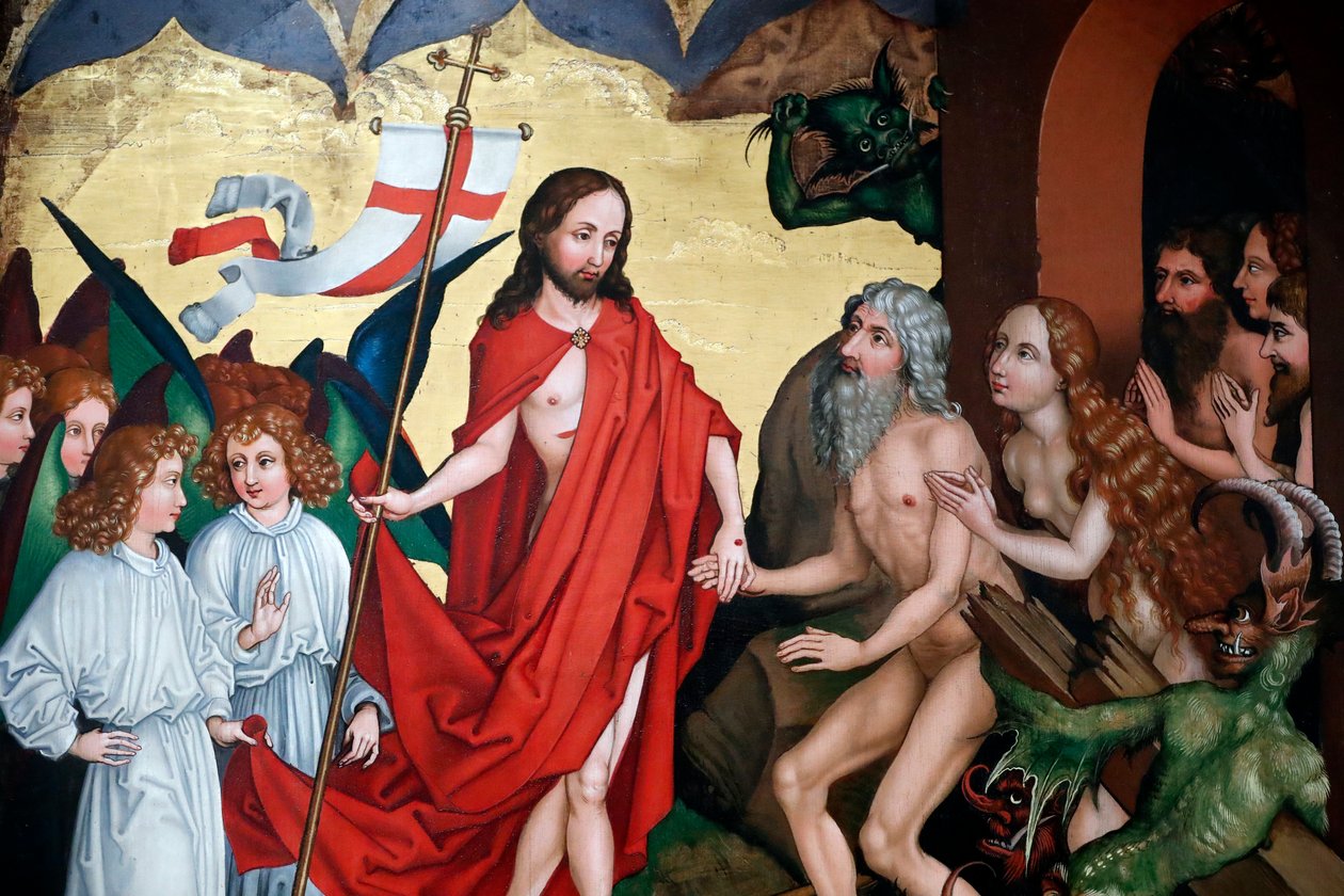 Gesù tira fuori Adamo ed Eva dalle loro tombe alla resurrezione da Martin Schongauer