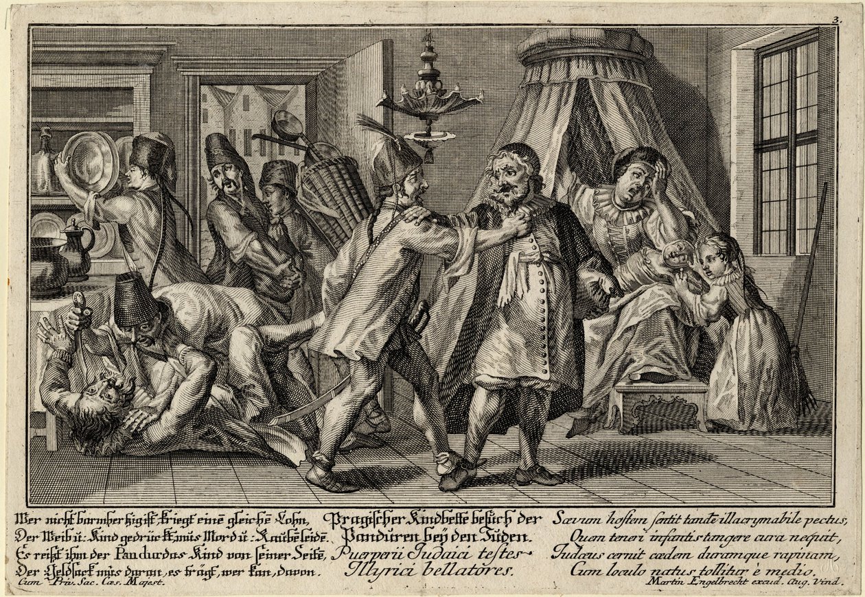 I Pandur visitano gli ebrei, ca 1756 da Martin Engelbrecht