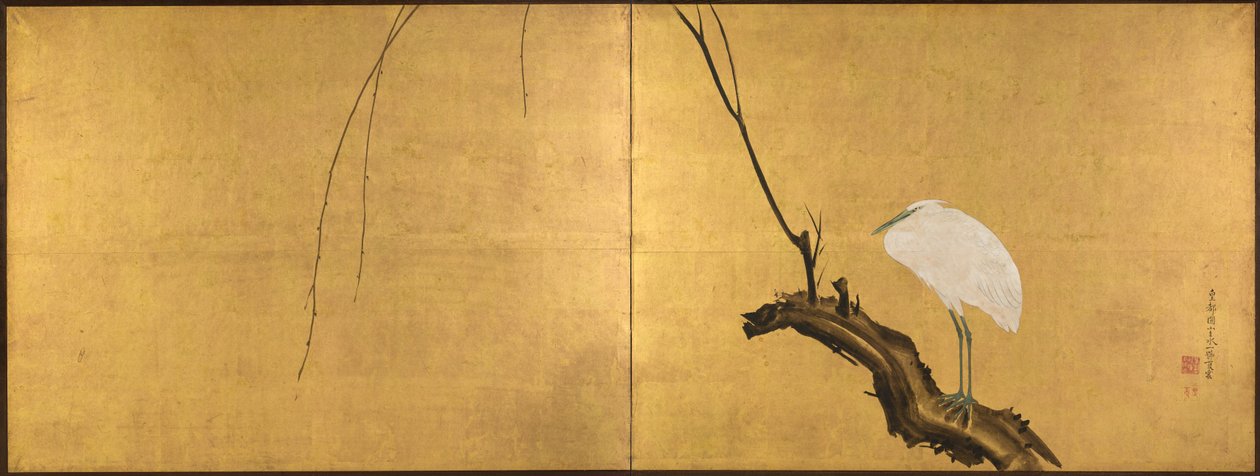 Airone su un ramo di salice, fine 1700 da Maruyama Okyo