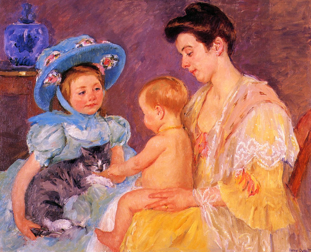 Bambini che giocano con un gatto da Mary Cassatt